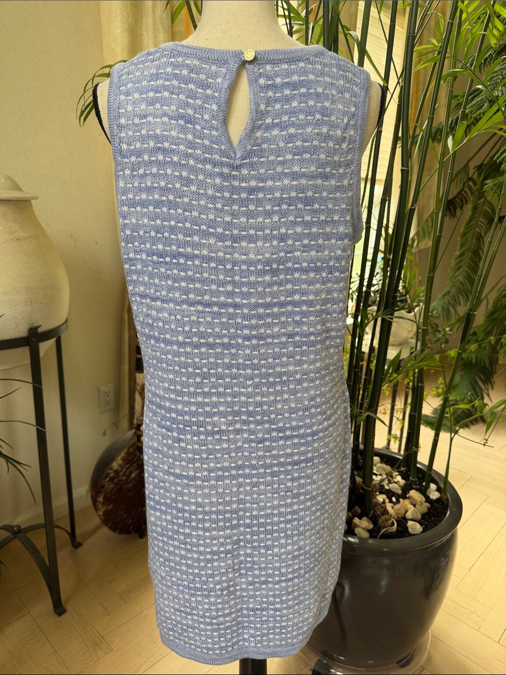 Lilly Pulitzer Light Blue and White Knit Sleeveless Shift Dress - Picture 3 of 7